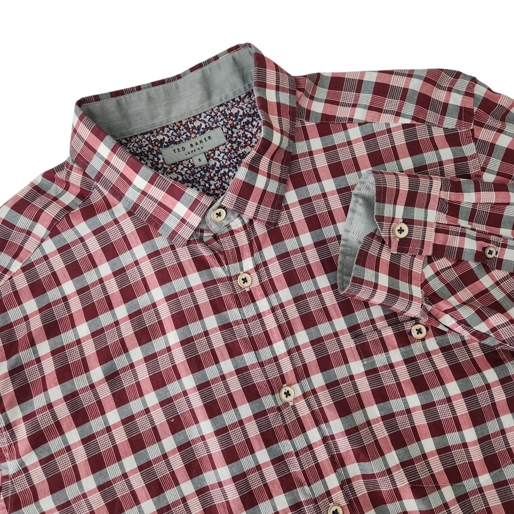 TED BAKER LONDON Red (burgundy) Plaid Button-Down Shirt 5 (us xl)